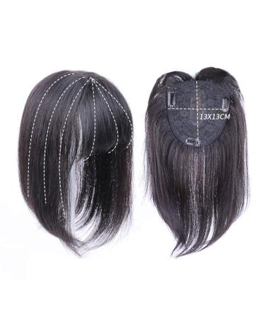 Women's Human Hair Topper with Bangs Clips 5"x5" for Thinning Hair 8" Black 8" Color: Black
