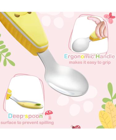 Conscious Children's Cutlery Set - 4 PCS BPA Free Baby Spoon & Fork - Stainless Steel with Animal Pattern - Ideal for 1 Year+ - Yellow & Blue - Buy Online on GoSupps.com