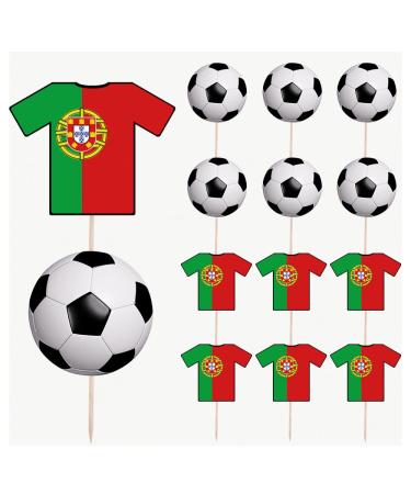 Portugal Football Party Food & Cupcakes Picks Decorations Toppers World Cup 2022 (pack of 14)