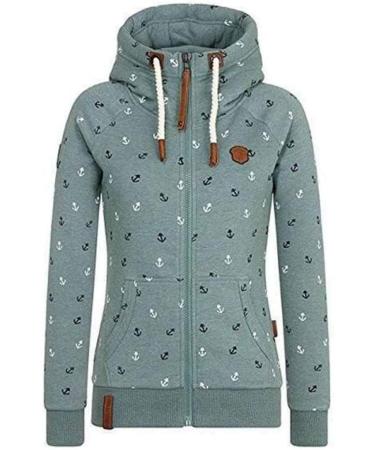 Bigfanshu Womens Hooded Sweatshirts Flocking Thicken Print Jackets Tracksuits Zipper Female Sportswear Green - Buy Online on GoSupps.com