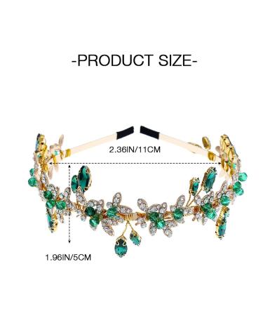 Green Rhinestone Gold Leaf Wedding Headpiece - Bridal Crystal Hair Hoop for Women and Girls - Buy Online on GoSupps.com