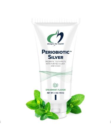 Designs for Health PerioBiotic Xylitol Toothpaste - Fluoride Free Toothpaste with Probiotics  Purified Silver + CoQ10 for Healthy Teeth  Gums & Fresh Breath - No SLS or BPAs - Spearmint Flavor (4oz)