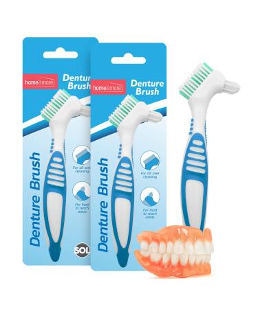 2pk Denture Toothbrush | Denture Brush with Soft Bristles Easy Grip Handle & Dual Angled Brush Heads for Cleaning Dentures | Retainer Brush for Cleaning Retainers