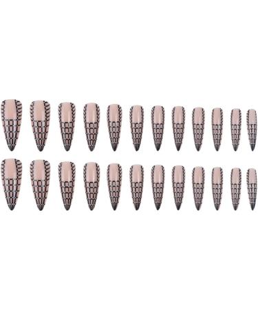 Justotry 24 Pcs Tartan Stiletto Fake Nails - Long Black French Press on Nails with Beautiful Pink Almond Patterns - Acrylic Extra Long False Nails for Women with Glue - Nail Art Black & Stiletto - Buy Online on GoSupps.com