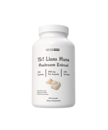 BUY THE CRAVE Freeze-Dried Lions Mane Mushroom 15:1 Extract Capsules 500 mg 240 Count (240 Servings) Immune Support Antioxidant-Rich Non-GMO Gluten-Free Dietary Supplement