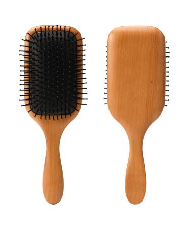 olelo Hair Brush Natural Wooden Paddle Brush for Thick Curly Thin Long Short Wet or Dry Hair Eco-Friendly Beech Massage Scalp Brush for Women Men and Kids (square black) 1 Count (Pack of 1)