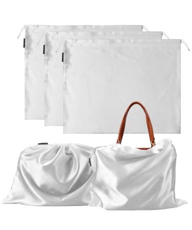 Dust Cover Storage Bags for Handbags, Thick Silk Cloth Pouch with Drawstring for Luxuries Handbags Tote Purses Shoes Boots Set of 5 White 23.6  19.6 in