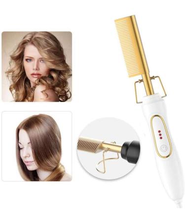 Hot Comb Hair Straightener - AC110V Flat Irons & Heating Brush for Women & Men | White & Gold Beard Curler Comb - Buy Online on GoSupps.com