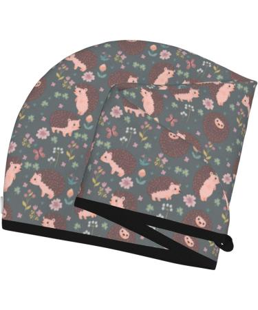 Hair Towel Wrap for Quick Drying | Button Towel Turban & Head Towel - Hedgehogs and Flowers Design - Buy Online on GoSupps.com