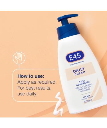E45 Daily Cream 400ml - Soothes Dryness, Smooths Rough Skin - Non-Greasy Moisturizer for Face, Body, and Hands - Dermatologically Tested - Pack of 1 - Buy Online on GoSupps.com