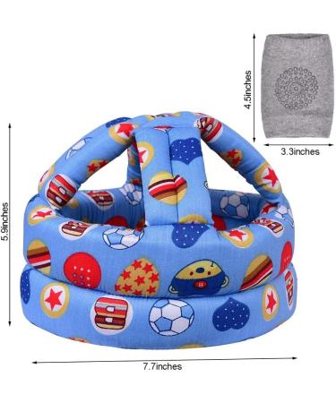 Baby Head Protector & Knee Pads Set for Crawling & Walking Safety | Age 6-36 Months | Blue Football Design | 4-Piece Set - Buy Online on GoSupps.com
