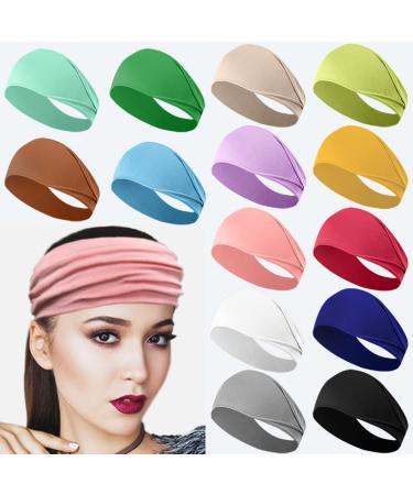 MyWaWa 14 Pack Women's Headbands Stretchy Headbands Headband Sports Workout Running Hair band sweatbands Head bands For Women's hair Accessories Multi color Headbands