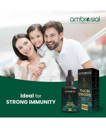 Ambrosial Tulsi Drops 30ml - Immunity Booster & Cold Relief | 5 Tulsi Extract | Raw Holy Basil Leaf | Pack of 1 - Buy Online on GoSupps.com