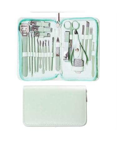 Professional Nail Clipper Pedicure Set Manicure Set Personal Care Nail Clipper Kit Nail Tools with Luxurious Travel Case Gifts for Men Women Family Friend Green (22 Pieces)