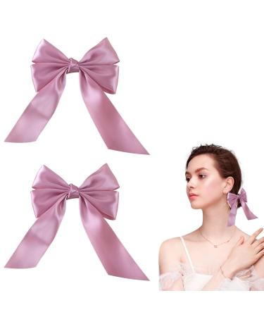 Jagowa 2 Pcs Bow Hair Clips Large Ribbon Bows Hairpin Cute Hair Decorations Accessories Party Hairstyle Alligator Clips (Pink)