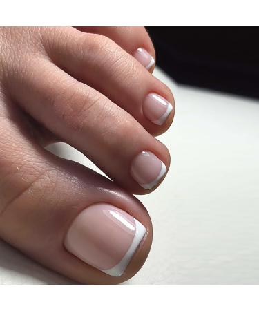 French False Toenails - Nude Fake Toe Nail - Stick on Toenails with Nail Glue - Acrylic Press on Toenails - Toe Nail Extensions with Short Nail Tips - Nail Art Set for Women Girls