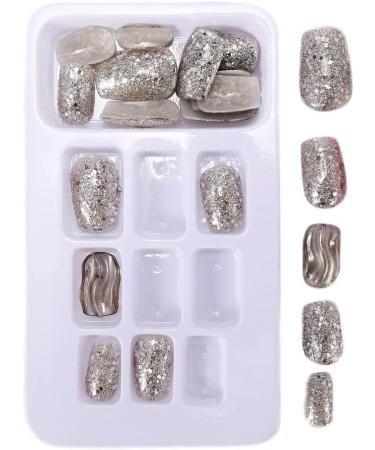 ENERRGECKO Natural False Nails Artificial Tip Manicure Phototherapy Nails Water Ripple Tablets Silver Gradient Color Nail Patch for Nail Art Salons and Home - Buy Online on GoSupps.com