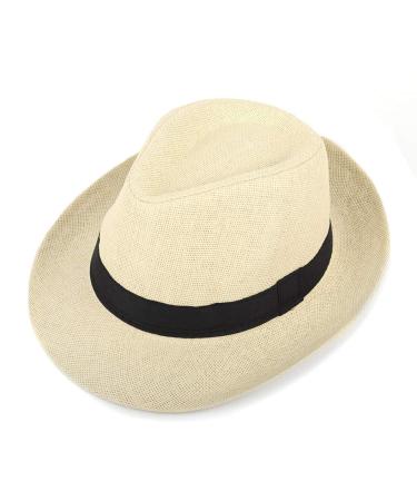 WESTEND Unisex Summer Wide Brim Fedora - Hats for Men & Women + Panama Hats & Straw Hats Beige Wide Brim Large-X-Large