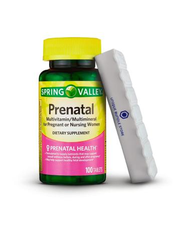 Spring Valley Prenatal Multivitamin Multimineral Tablets Dietary Supplement Prenatals for Women 100 Count + 7 Day Pill Organizer Included (Pack of 1)
