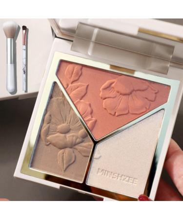 Karlor 3-in-1 Contour Palette Highlighter Rouge Palette with 2 brush make-up contouring pallet powder contour highlighter powder blush powder palette face bronze contour silky make-up palette (02) 02 1 piece (1 Pack)