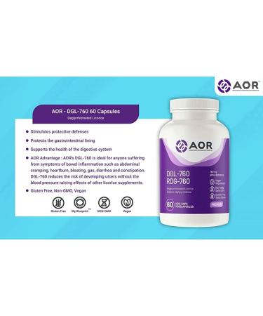 AOR - DGL-760 760mg 60 Capsules - DGL Deglycyrrhizinated Licorice for Digestive Support Dry Cough Relief Laryngitis Urinary Inflammation Sore Throat Relief and Gastrointestinal Health - Buy Online on GoSupps.com