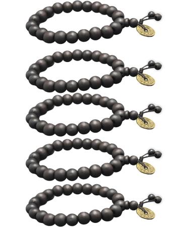 Shop Oralgos Handmade Buddhist Bracelet Set - 5 Unique Black Peach Pearl & Wood Accessories for Teens | International Shipping - Buy Online on GoSupps.com