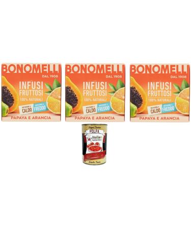 Italian Gourmet E.R. Bonomelli 100% Natural Fruit Infusion Papaya and Orange (Pack of 12) + Italian Gourmet Polpa 400g
