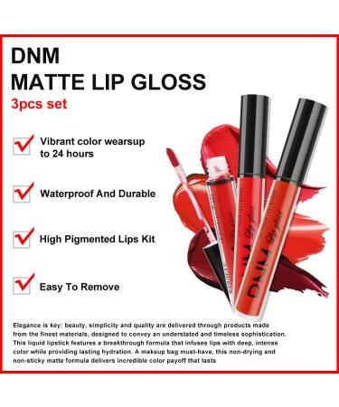 3pcs Dark Red Matte 24-Hour Liquid Lipstick Set | Long-Lasting & Waterproof Lip Stain | Smudge-Proof Lip Gloss Gift Set | Women's Makeup Kit - Buy Online on GoSupps.com