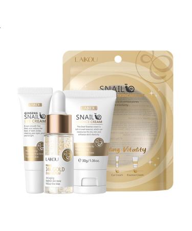 Snail mucin skin care set golden snail serum ginseng snail eye cream snail essence cream 3-in-1 improved damaged skin proves elasticity and minimizes pores (3 pieces)