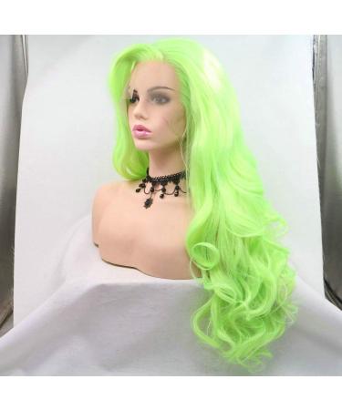 13x2.5 Fluorescent Green Lace Front Wig for Women - Naturally Wavy Heat-Resistant Synthetic Hair (Neon Green 66cm) - Buy Online on GoSupps.com