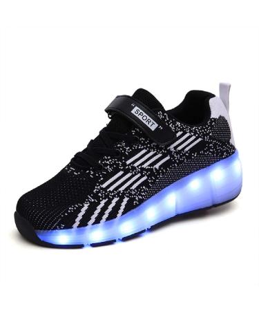 SDSPEED 7 Colors LED Rechargeable Kids Roller Skate Shoes with Single Wheel Shoes Sport Sneaker Update Black 1.5 Little Kid