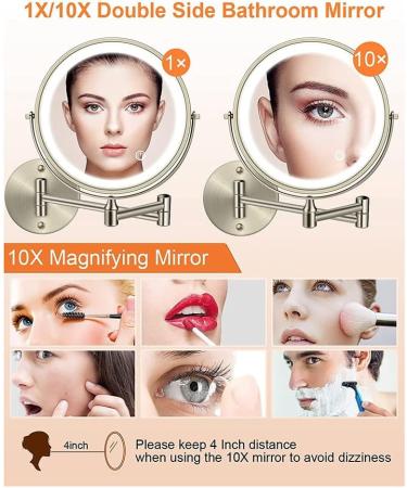 QUR 8In Chargeable Vanity/Bathroom Double Side Mirror 1X/10X Enlarge LED&3Color Temp Touch Screen 360 Rotat C - Buy Online on GoSupps.com