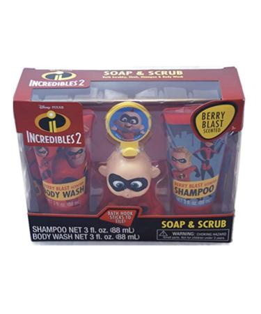 Incredibles 2 Children's Bath Gift Set - Shampoo Body Wash Bath Scrubby & Hook