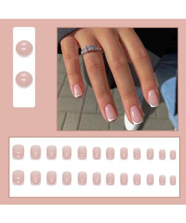Justotry 24-Piece Glossy Angular Nails Set | Short White French Press-On & Nude Artificial Nails | Classic Square Fake Nails for Women - Buy Online on GoSupps.com