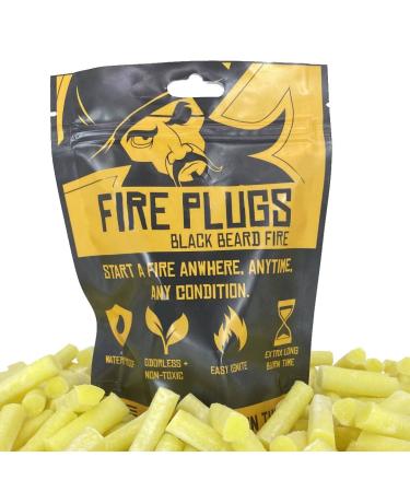 Black Beard Fire Plugs (50 Plugs) | 100% Weatherproof Fire Starter for Campfires | Can Light 50+ Fires | Extra Long Burn Time | 30 Yr Shelf Life for Emergency Survival Kits | Made in USA