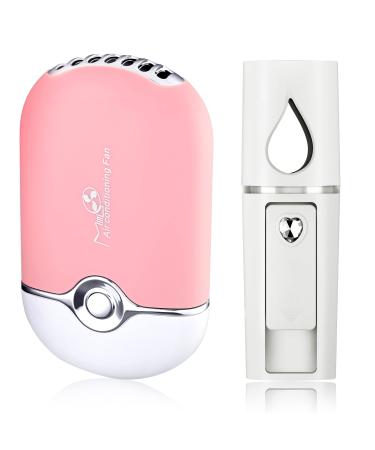 Eyelash Fan USB Portable Lash Dryer Nano Facial Mister Face Mister Lash Mister Portable Facial Steamer with 20ml Water Tank Rechargeable Handheld Mini Fan Lash Dryer Eyelash Extension (Pink, White)
