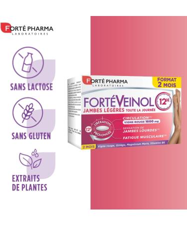 Fort Pharma - Fort Veinol 12h | Dietary Supplement Blood Circulation Legacies | Red Vine Ginkgo Biloba Magnesium Vitamin C E B6 - Circulation Heavy Legs | 60 tablets 2 months - Buy Online on GoSupps.com