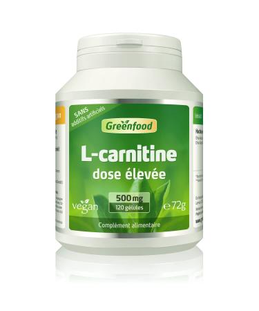 Greenfood L-Carnitine, 500 mg, High Dose, 120 Capsules, Vegan, NO Artificial Additives, No Genetically Modified Organism.