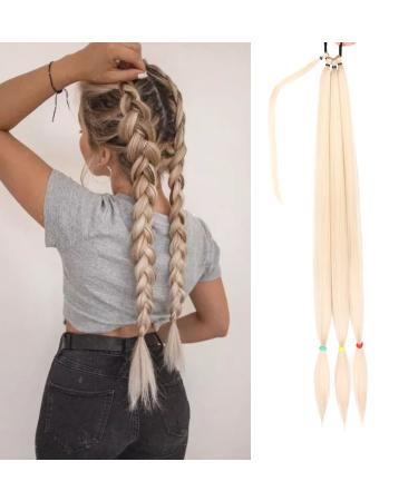 Leeven 26 Inch Light Blonde DIY Braid Ponytail Extension Synthetic Slick Ponytail Hair Pieces Natural Chocolate Blonde Ponytail Hair Pieces 24613# 26 Inch (Pack of 1) 24613# /Light Blonde