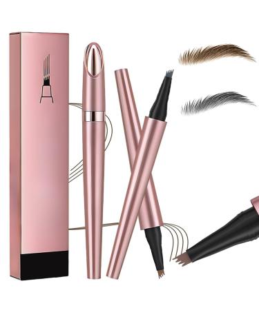 Magic Eyebrow Pencil 4-Tipped Precise Brow Pen 3D Waterproof Microblading Eyebrow Pencil Contouring Pen Waterproof Natural Fine Stroke Magic Eyebrow Pencil for Women and Gril (Light Brown) Gray+ Light Brown