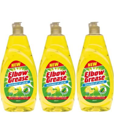 3 x 600ML Elbow Grease Washing Up Liquid Fresh Lemon Scent Power Degreaser Works On Glasses Pans And Plates - Buy Online on GoSupps.com