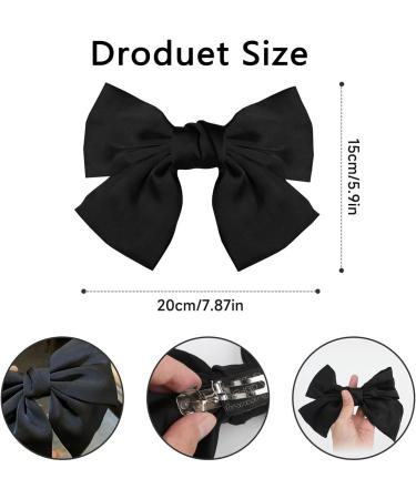 Black Satin Bow Hair Clips - Vintage Solid Color Bowknot French Barrette Simple Hair Fastener Accessories for Women and Girls - Buy Online on GoSupps.com