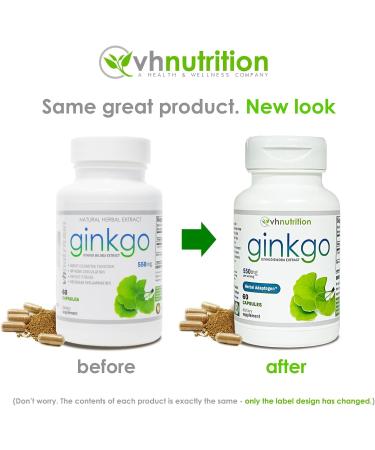 Ginkgo Biloba Supplement - Nootropic Herbal Extract for Memory, Energy, Focus - 60 Capsules by VH Nutrition - Buy Online on GoSupps.com