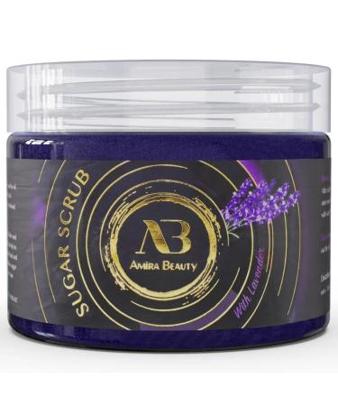 Amira Beauty Lavender Sugar Body Scrub Exfoliating Ultra Hydrating Moisturizing Scrub - Fights Cellulite & Stretch Marks (14oz)