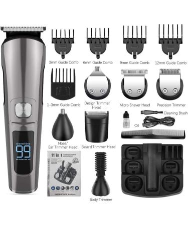 Vesstt Beard Trimmer Mens Hair Clippers 11-in-1 Cordless Face Nose Body Haircut Kit Electric Rechargeable Waterproof Shaver with LED Display for Kids Adults - Black - Buy Online on GoSupps.com