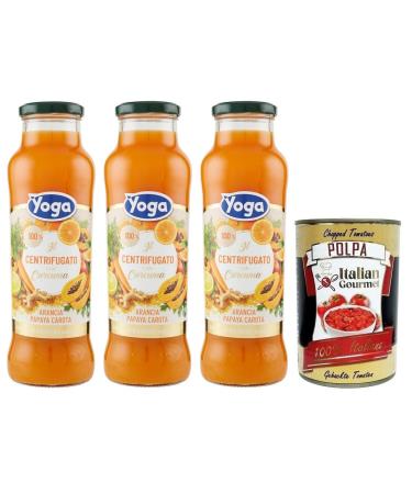 Italian Gourmet E.R. Yoga il Centrifugato con Turmeric Fruit Concentrate with Turmeric Orange Papaya and Carrot Fruit Juice without Added Sugar 680 ml Glass Bottle + Polpa di Pomodoro Italian Gourmet Polpa