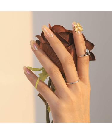 Sethexy Shiny Oval Medium False Nails - Sparkle Butterfly Press-On Nails | 24 Gold Bling Acrylic Nail Tips for Women & Girls - Buy Online on GoSupps.com