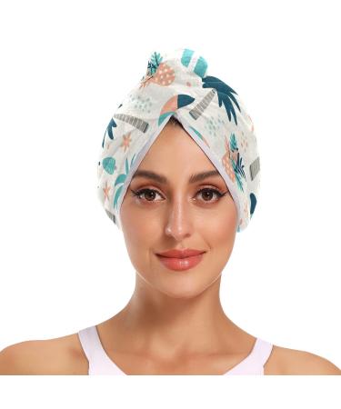 Blue Coconut Tree Hair Towel 2 Pack Super Absorbent Hair Drying Towel Quick Dry Hair Turbans Head Towel with Button Twisty Wrap for Women Girls