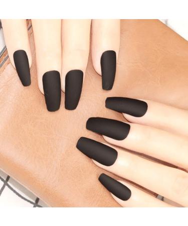 Sethexy 24-Piece Matte Ballerina Black Acrylic Nail Tips for Women & Girls - Medium Coffin Complete Cover - Buy Online on GoSupps.com