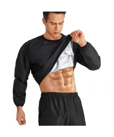 MOLUTAN Sauna Suit for Men Heats Sauna Sweat Shirt Non Rip Boxing Sweat Suits Weight Loss Gym Tops Sauna Pants Black Tops Only X-Large